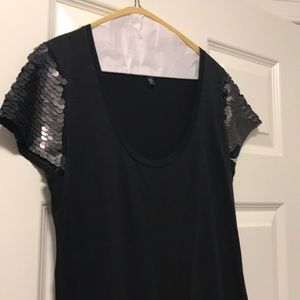 GAP Black Tee with Sequin Sleeves